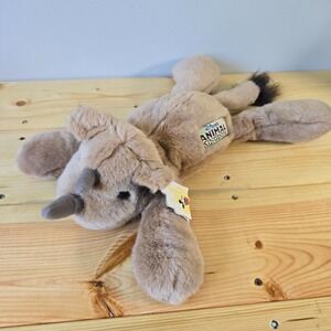 Disney Animal Kingdom Rhino Plush Brown Stuffed Animal‎ Laying Flat Toy